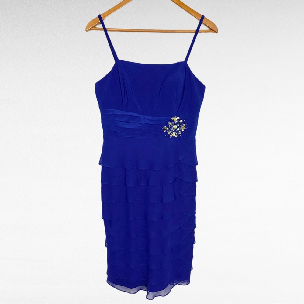 Jessica Howard | Royal Blue Strapless Layered Cocktail Dress & Cropped Bolero - Picture 12 of 16